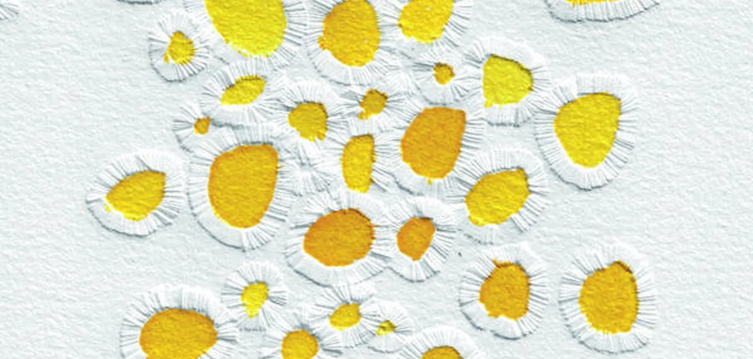 Gelbe und goldene Aquarellpunkte auf weißem Papier
