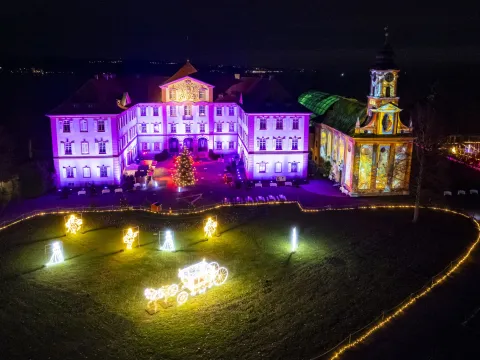 Christmas Garden / Michael Clemens Schloss Mainau und die Schlosskirche St. Marien auf der Insel Mainau werden illuminiert